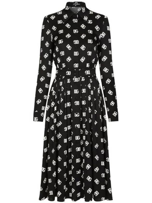 돌체앤가바나 DG 로고 프린트 실크 드레스 F6ARQTFSA4I