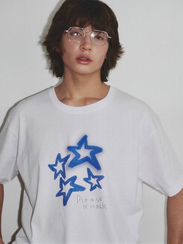 Star Shine Embo Print T Shirt_White