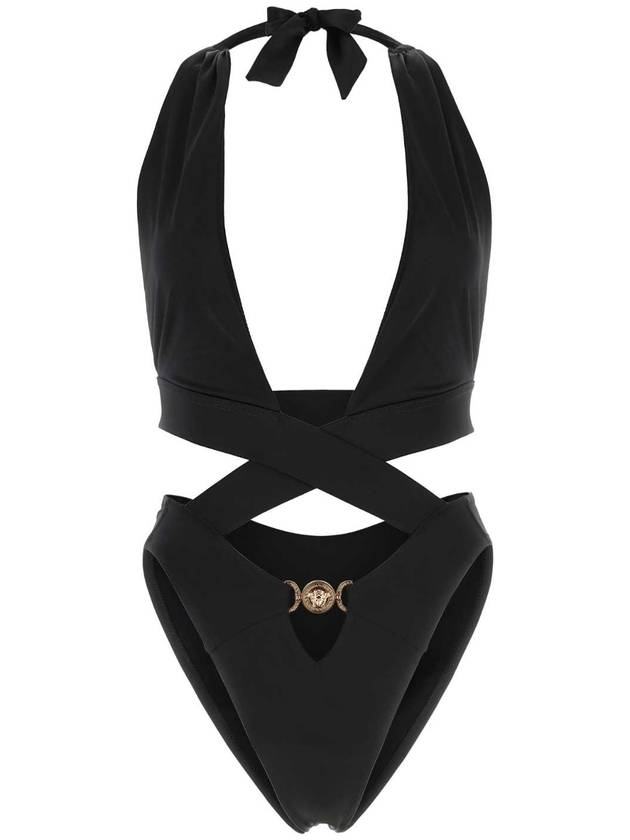 베르사체 여성 메두사 레이스업 원피스 수영복 블랙