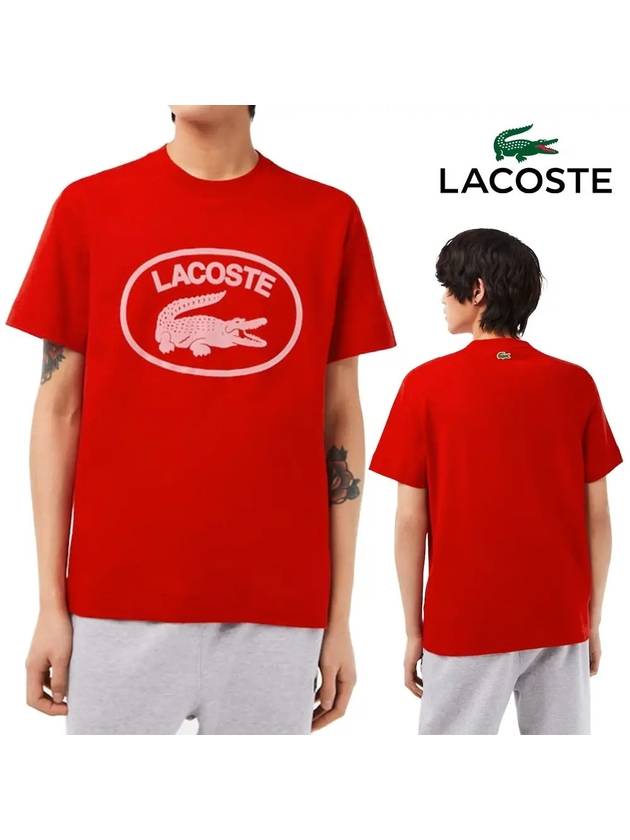 라코스테 동그라미 로고 탑 반팔티셔츠 레드핑크