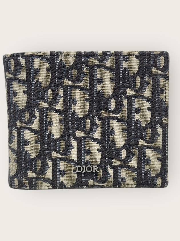 디올 베이지 블랙 오블리크 자카드 반지갑