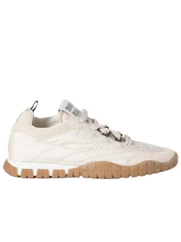 미우 미우 타이어 테크니컬 패브릭 앤 스웨이드 스니커즈 아이보리 5E417E ZJM F0304