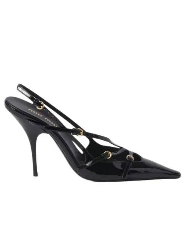 W 미우 미우 페이턴트 레더 슬링백 샴브레이 버클스 블랙 W Miu Miu Patent Leather Slingbacks with Buckles Black