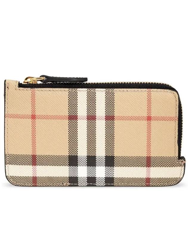 버버리 체크 패턴 하프 지퍼 카드 지갑 아카이브 베이지