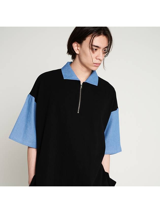 Denim Color pk Overfit Collar T shirt black