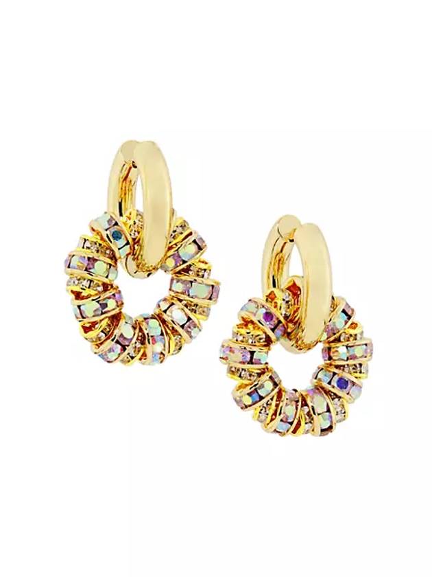 골드톤 무지개빛 크리스탈 휠 후프 이어링 Goldtone & Iridescent Crystal Wheel Hoop Earrings