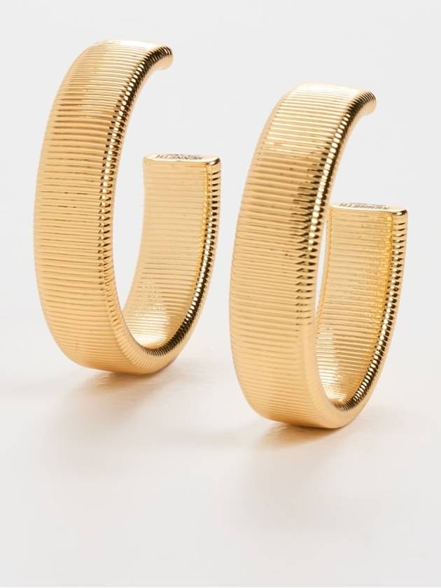 골드 골지 포스트 후프 귀걸이 Gold Ribbed Post Hoop Earrings