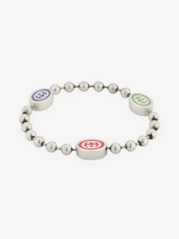 구찌 인터로킹 G 불 체인 브레이슬릿 실버 멀티컬러 에나멜 Gucci Interlocking G Boule Chain Bracelet Silver Multicolor Enamel