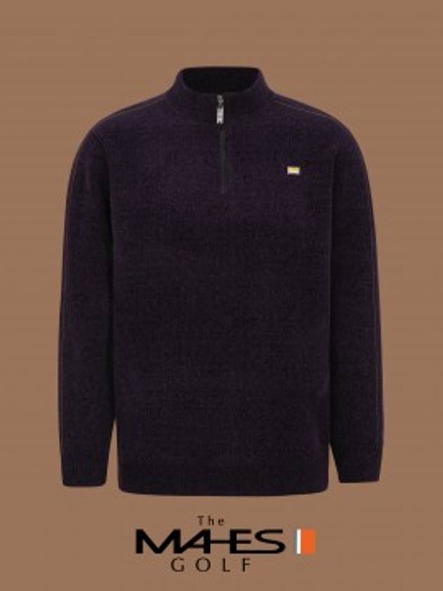 마헤스 로고 남성 니트 스웨터 블랙 오렌지라벨 옴므 스트레치벨벳 반집업 GP70352