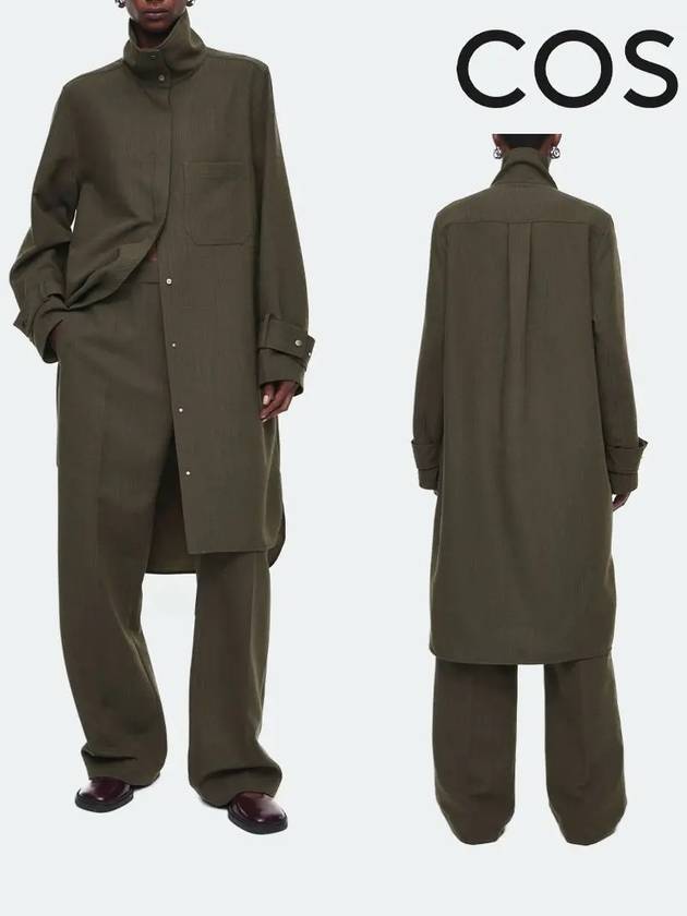 코스 원피스 프리폴 헤링본 셔츠 드레스 카키멜란지