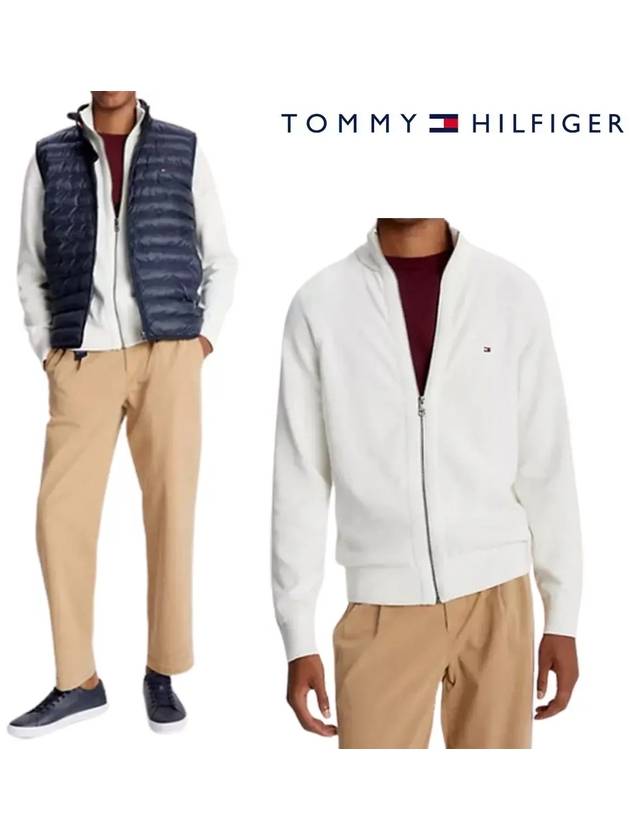 타미힐피거 자켓 플래그 스몰 로고 지퍼 스웨터 화이트