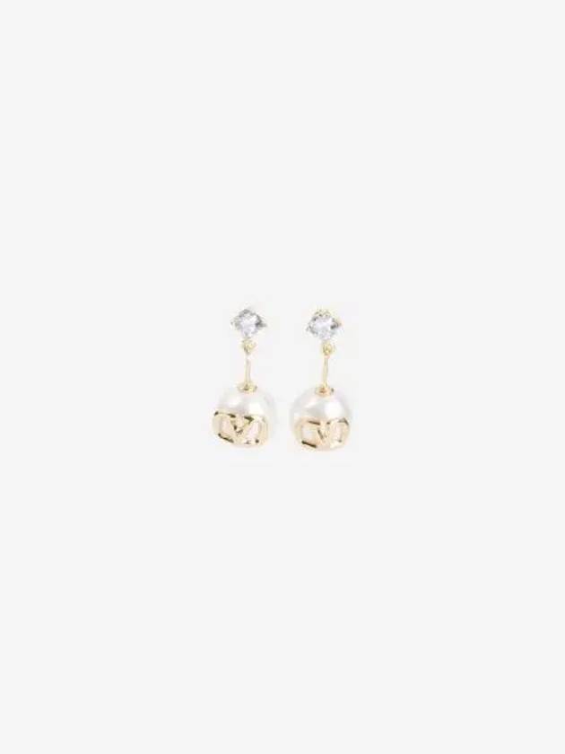 W 발렌티노 가라바니 브이로고 시그니쳐 메탈 & 스와로브스키 크리스탈 펄 이어링 골드 W Valentino Garavani Vlogo Signature Metal & Swarovski Crystal Pearl Earrings Gold