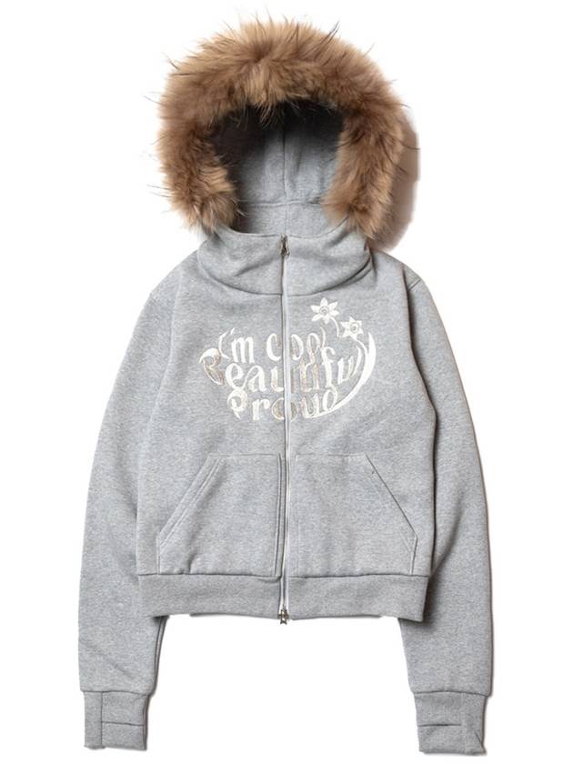 SHINE FUR HOODIED 2WAY ZIP UP HOODIE GRAY