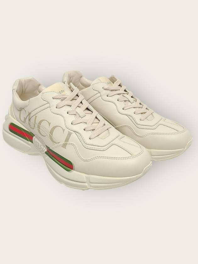 구찌 아이보리 띠로고 레더 라이톤 스니커즈 8.5