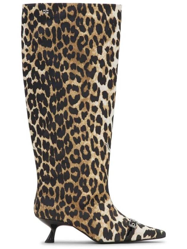 가니 레오파드 프린트 새틴 롱 부츠 S2877
