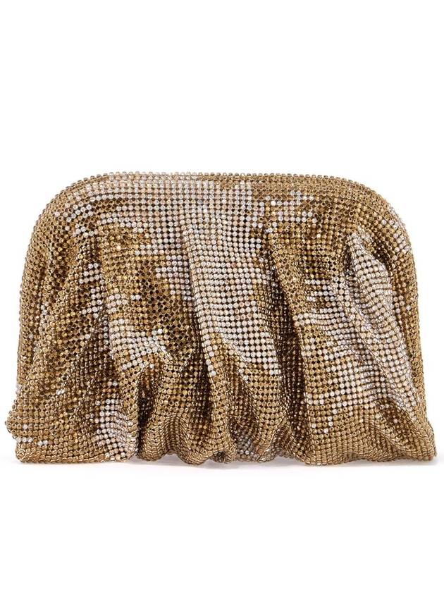Compact Bag In Sparkling Gold Rhinestone Mesh With Hook Closure