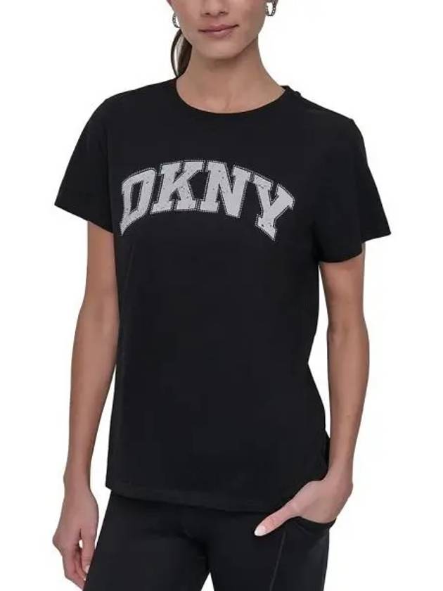 우먼 DKNY 디케이앤와이 액티브 Rhinestone Logo 디스트레스드 크루넥 코튼 티셔츠 블랙eggnog 10349499