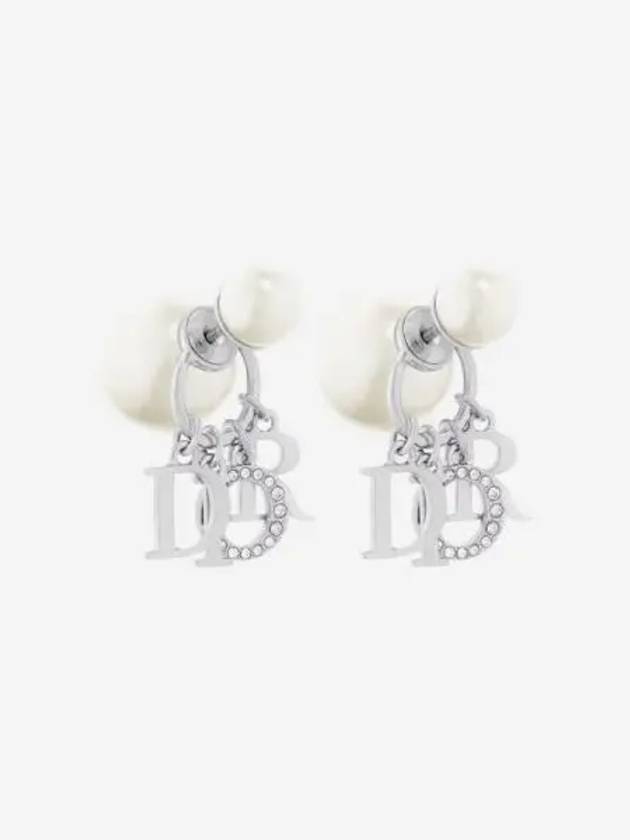 W 디올 트리발 이어링 실버 피니쉬 메탈 화이트 레진 펄 화이트 크리스탈 W Dior Tribales Earrings Silver Finish Metal White Resin Pearls White Crystals