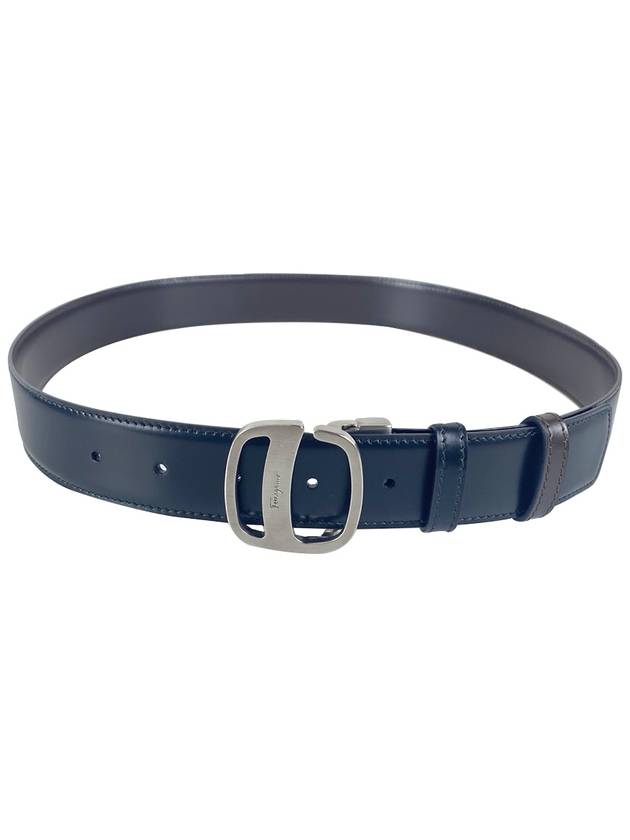 페라가모 라운드 스퀘어 실버 버클 블랙 다크 브라운 양면 벨트