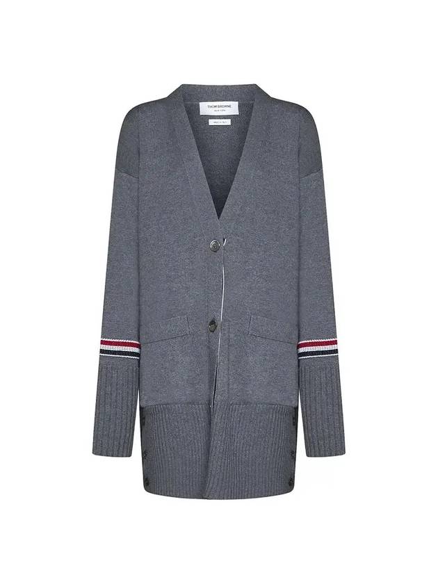 톰브라운 스트라이프 이그재저레이트 V넥 메리노 울 가디건 그레이