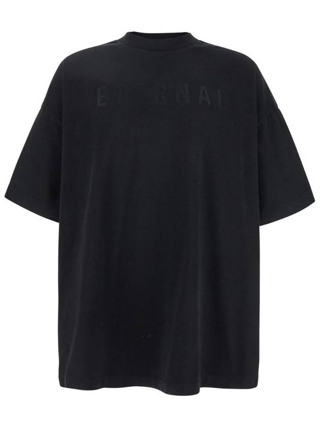 FEAR OF GOD 앞면에 톤 자수 뒷면에 로고 패치가 있는 & 39 Eternal& 39 블랙 크루넥 티셔츠 코튼 맨 FGE2505101HWJ001