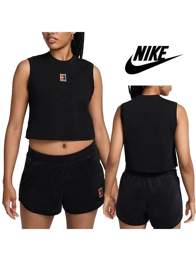 나이키 나시 여성 코트 테니스 크롭 탱크 탑 티셔츠 블랙