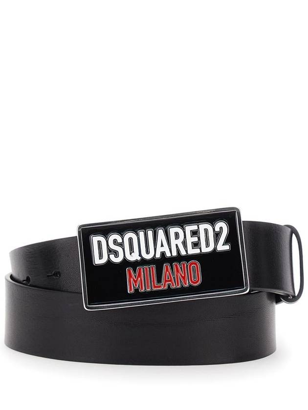 SS25 디스퀘어드2 남성 가죽 Black Belt With Logo Plaque On The Front In Leather Man