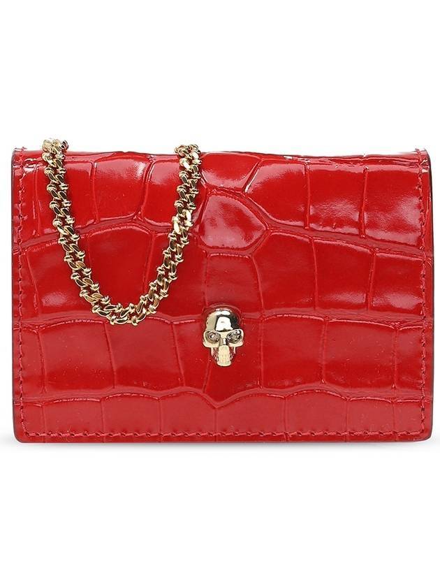 알렉산더 맥퀸 스컬 크로커다일 레더 마이크로 숄더 백 레드