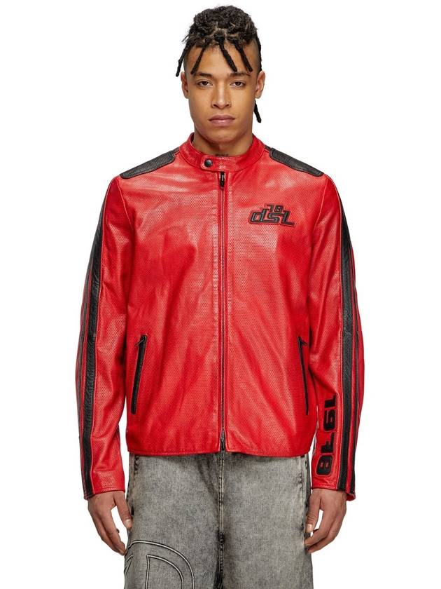 Diesel - Biker jacket in perforated leather - Leather jackets - Unisex - Red