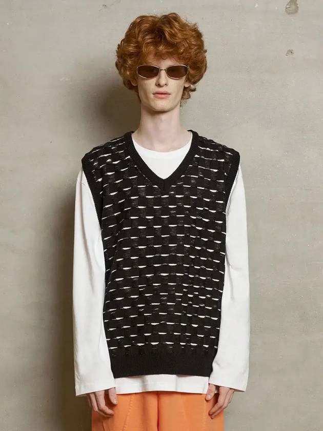 어널로이드 로프 체커 니트 베스트 블랙