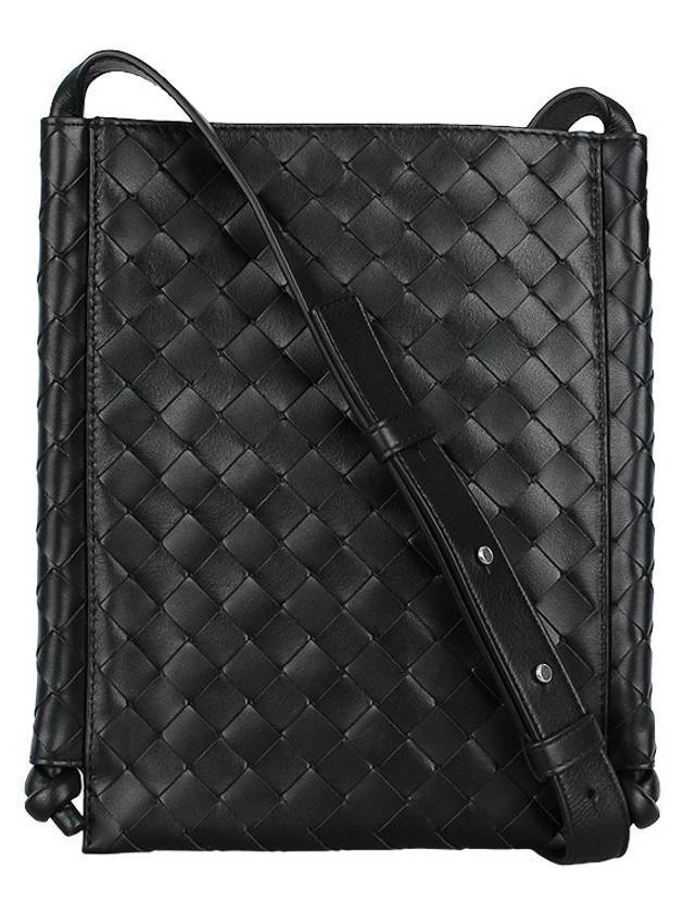 보테가베네타 인트레치아토 플랫 루프 스몰 크로스 백 블랙