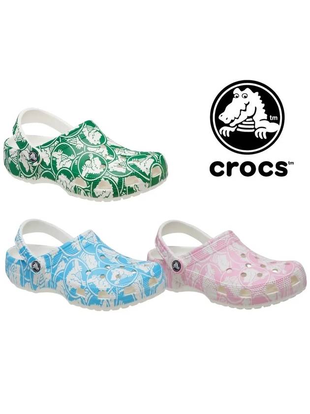 크록스 슬리퍼 클래식 듀크 프린트 클로그 신발 그린 스카이블루 핑크