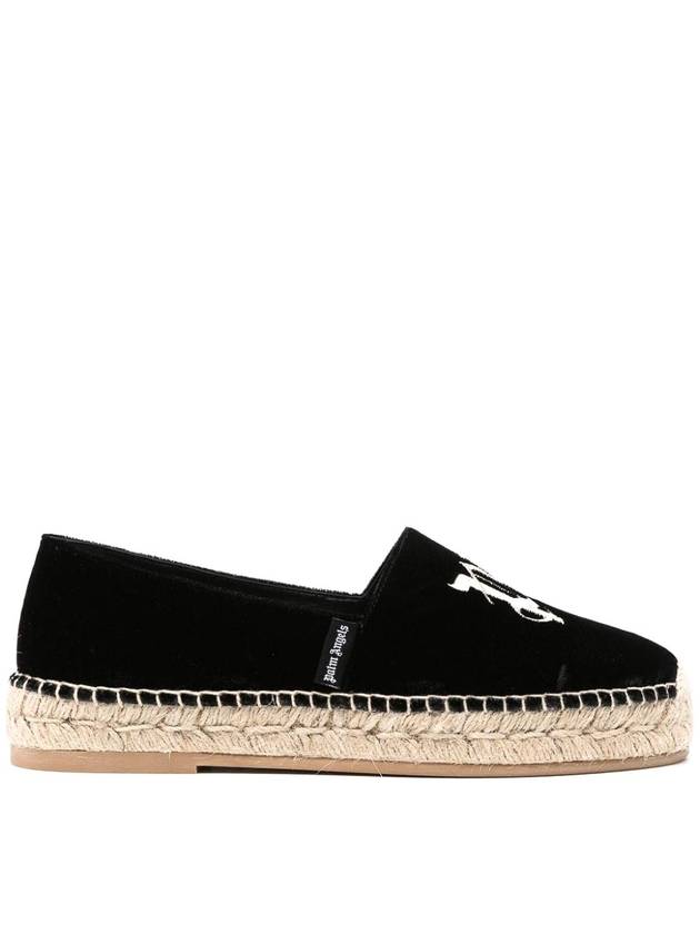 Palm Angels Logo-embroidered velvet espadrilles