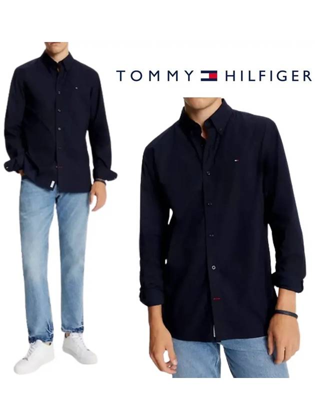 타미힐피거 포플린 TH플렉스 탑 긴팔 셔츠 네이비