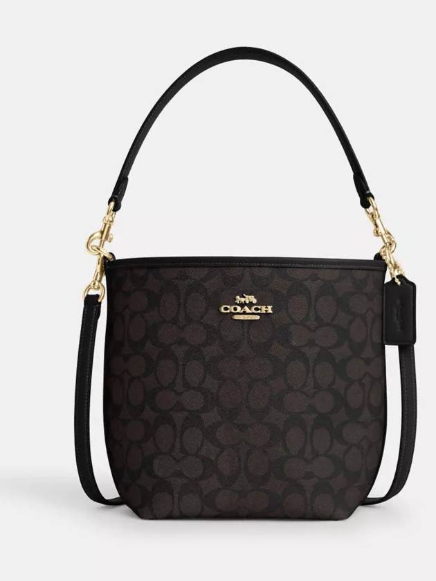 코치 시티 버킷백 시그니처 캔버스 크로스백 Im Walnut Black