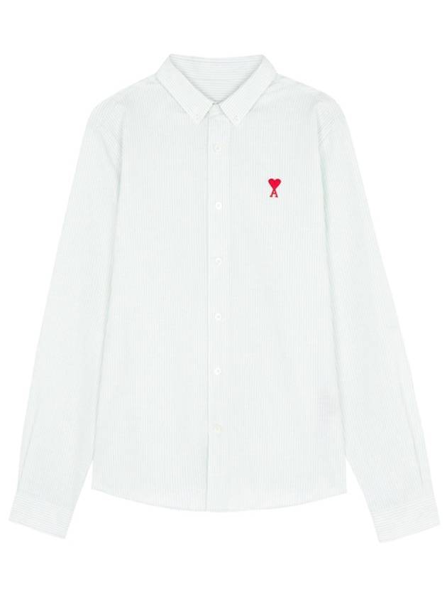 아미 남성 스몰 하트 로고 스트라이프 긴팔 셔츠 그린