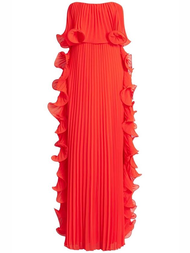 PLEATED STRAPLESS DRESS WITH SIDE RUFFLES