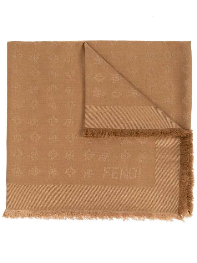 펜디 FF 자카드 프레이드 머플러 브라운