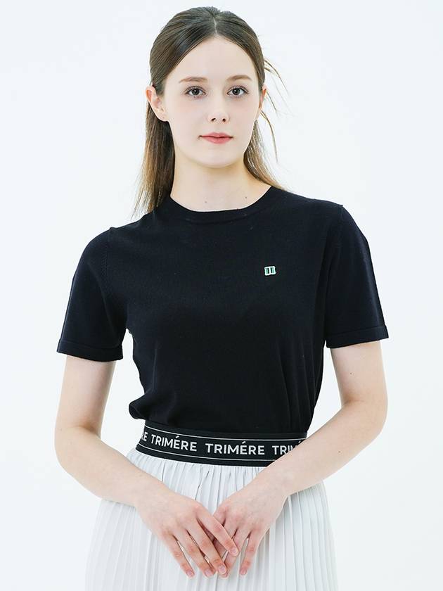 트리메르 로고 와펜 반팔 라운드 니트 WOMAN BLACK T22WTN0309