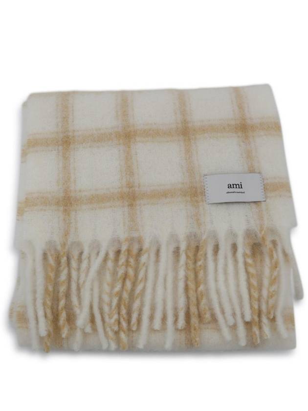 아미 로고 체크 스카프 에크루
