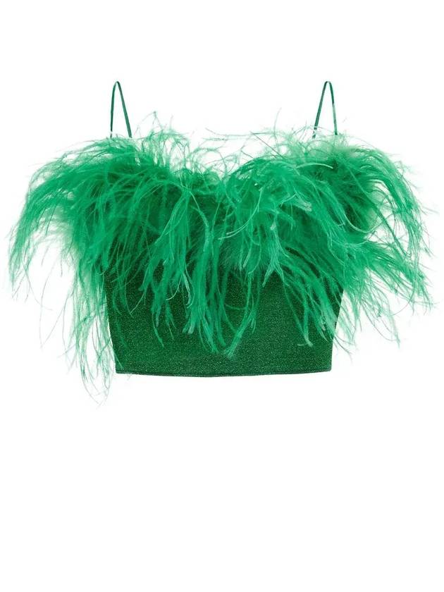 Oseree 타조 깃털 메탈릭 크롭탑 LZF235_EMERALDGREEN