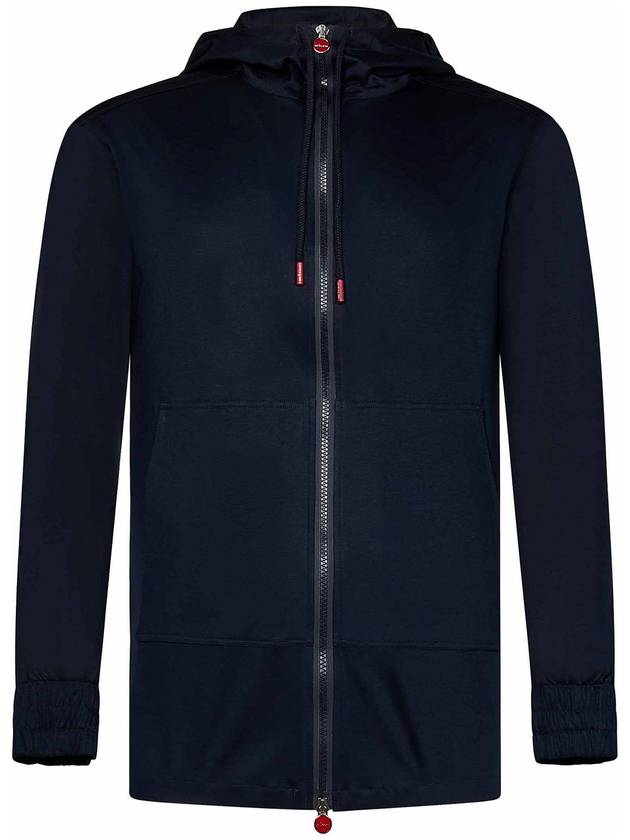 Kiton Navy Blue Cotton Zip-Up Sweatshirt
