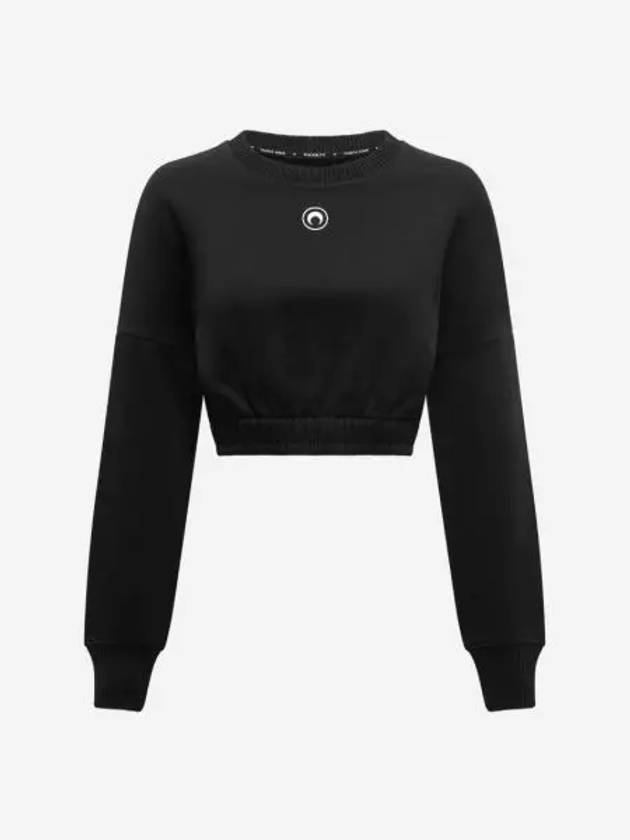 W 마린 세르 오가닉 코튼 플리스 크롭 스웨터 블랙 W Marine Serre Organic Cotton Fleece Cropped Sweater Black