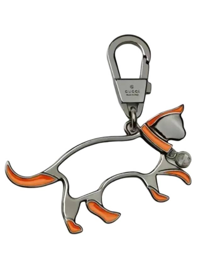 구찌 인터로킹 G 캣 체인 키홀더 실버