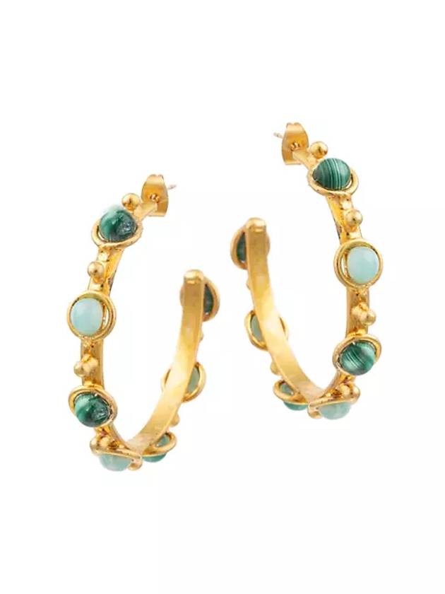 캔디 22K 골드 도금 말라카이트 아마조나이트 쁘띠 후프 이어링 Candies 22K Gold Plated Malachite & Amazonite Petite Hoop Earrings