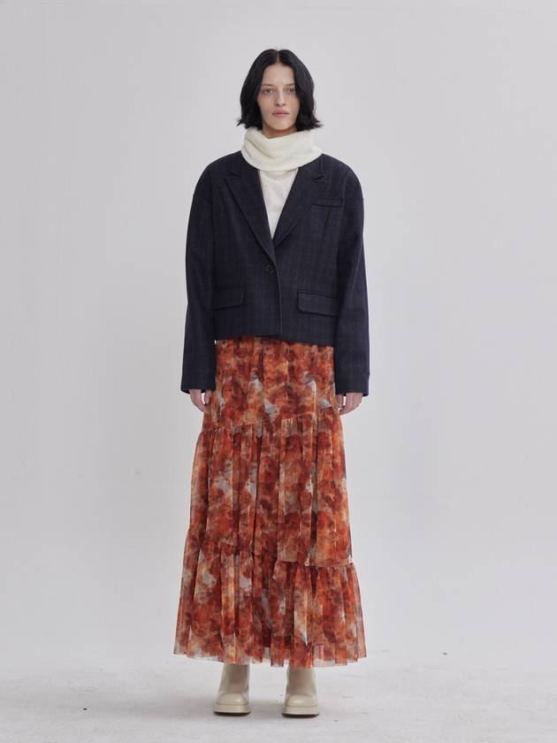 라이 LIE 점퍼 믹스 체크 드롭숄더 자켓 네이비