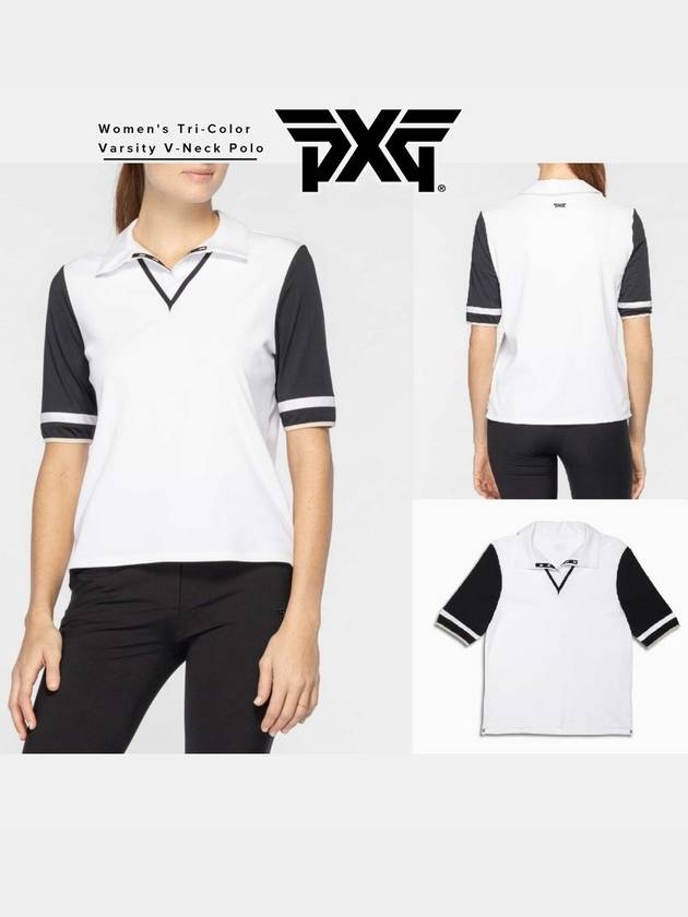 PXG 골프웨어 여성 트리 컬러 바시티 브이넥 폴로 24 SS