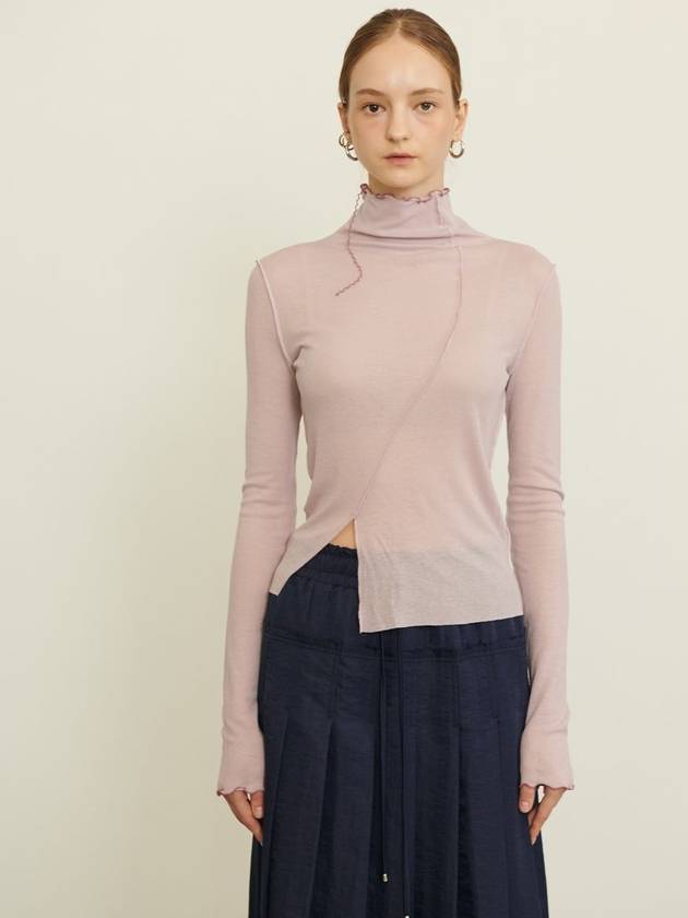 CURVED LINE MOCK NECK TOP_LILAC