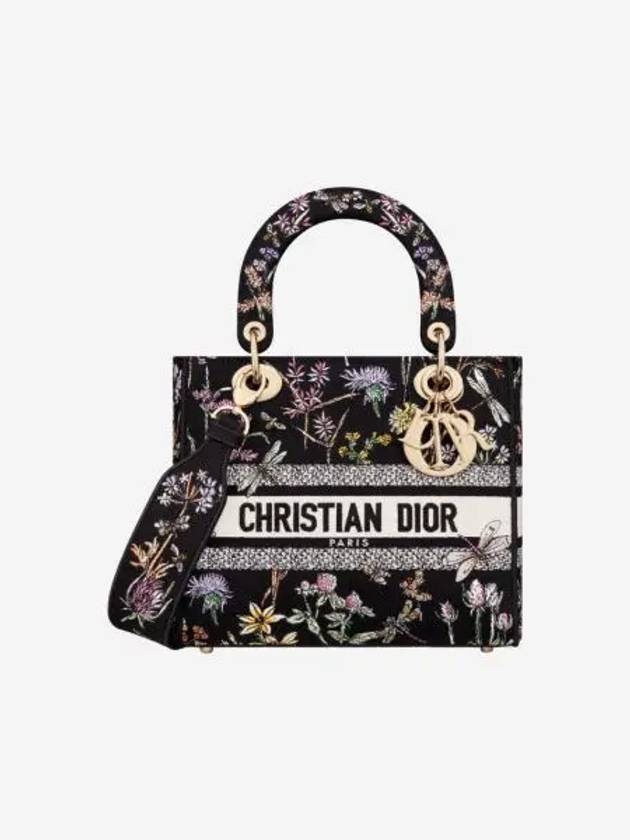 디올 미디움 레이디 D 라이트 백 허바륨 자수 블랙 멀티컬러 Dior Medium Lady D Lite Bag Herbarium Embroidery Black Multicolor