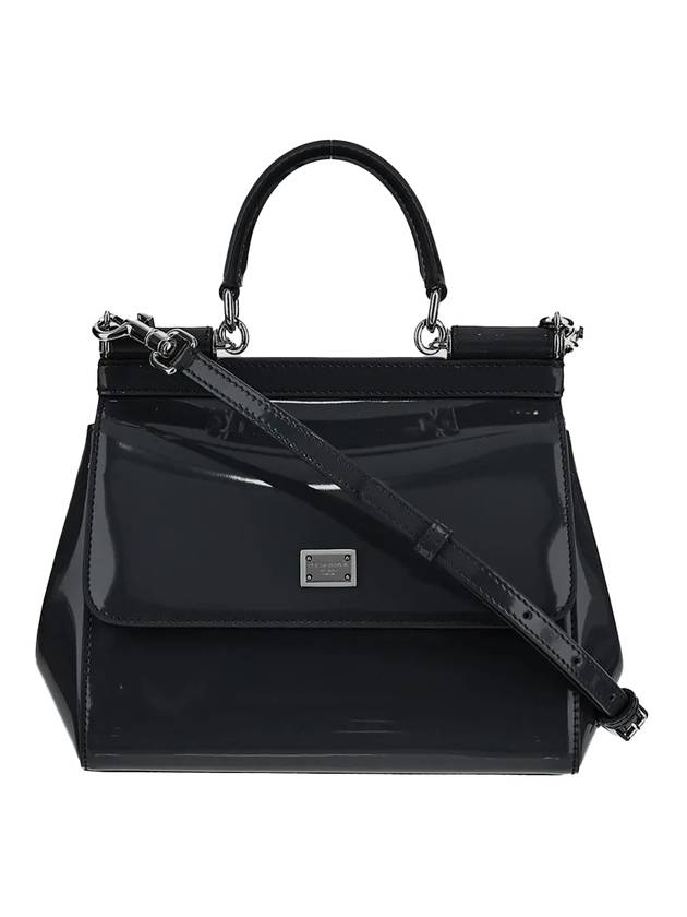 돌체앤가바나 스몰 시실리 인 폴리시드 카프스킨 토트 백 블랙